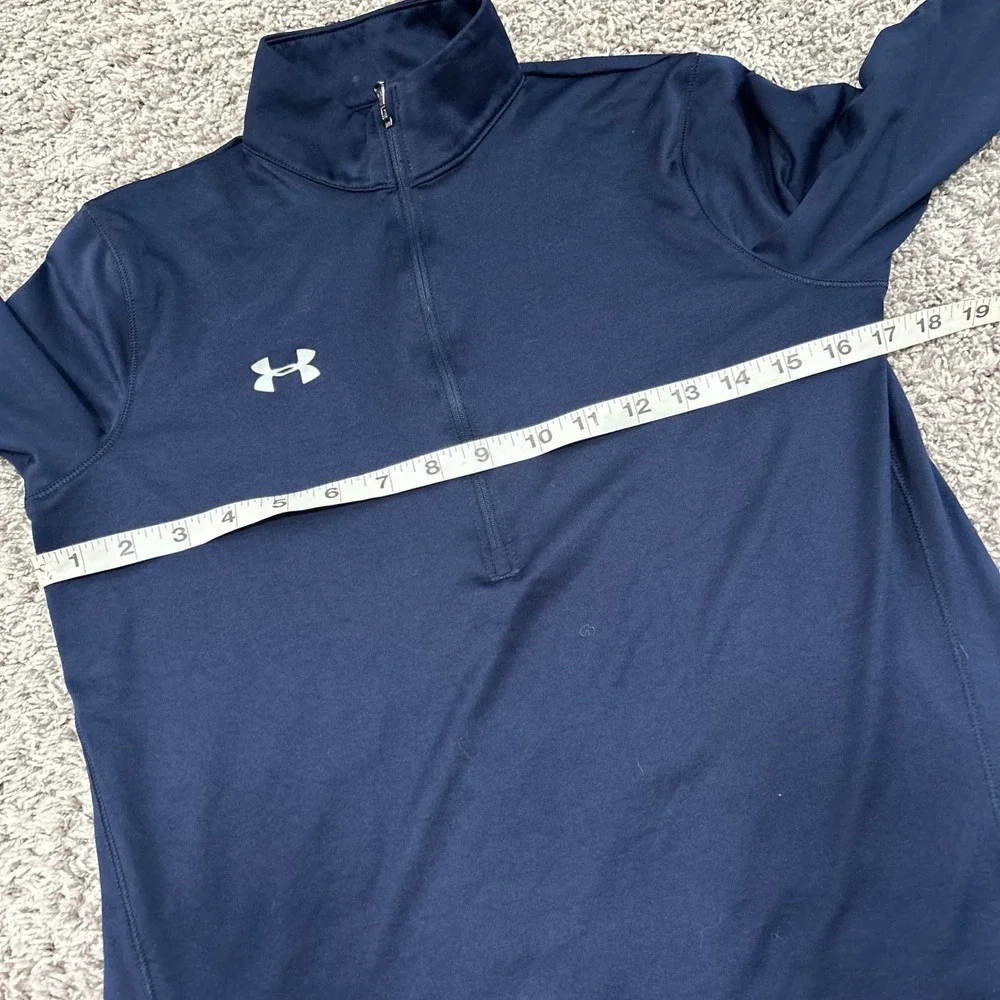 Under Armour HeatGear Mens Small Navy Blue 1/4 Zip Pullover Thumbholes Loose Fit